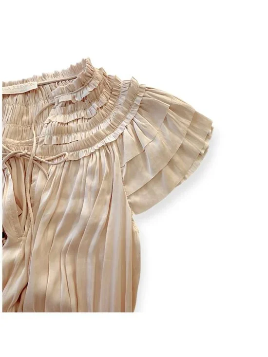 Ulla Johnson Isadora Plisse Midi Dress Dawn Cream Size 2 NWT Flutter Sleeve - Picture 13 of 16